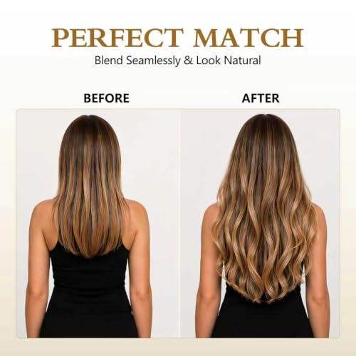 Clip in Human Hair Extensions 18 Inch 120g - Highlight Golden Brown & Bleach Blonde, 7Pcs - Virgin Remy Hair