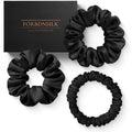 Black Standard Small Silk Scrunchies - 100% Mulberry Silk Hair Ties Set of 3