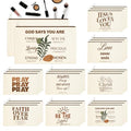 48 Pcs Christian Cosmetic Bags Bulk for Women Bible Verse Makeup Bags Christian Gifts Inspirational Canvas Pouches with Zipper for Cosmetics Journaling Motivational Supplies