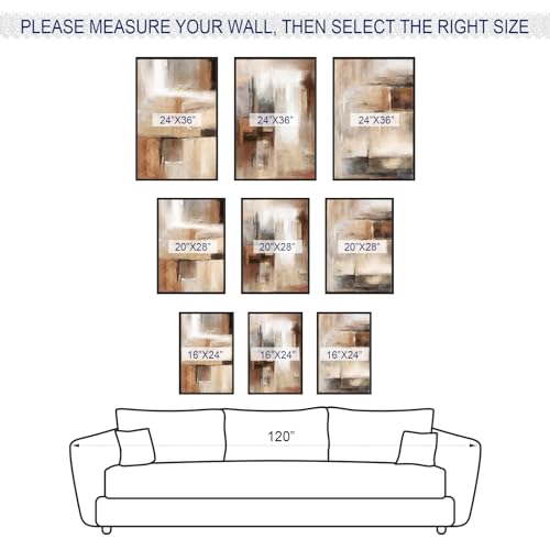 Large Canvas Wall Art Set - 16x24 Inches Brown Beige Abstract Prints - 3 Pieces Framed