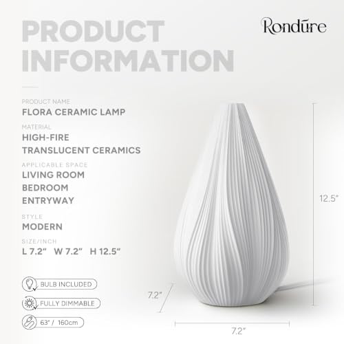 RONDURE Flora Ceramic Table Lamp - Handcrafted Modern Bedside & Living Room Light