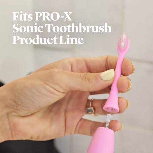 Dentist-Designed PRO-X Replacement Toothbrush Heads for Adults - Pink, Deep Plaque Removal, Soft Bristles (3 Pack)