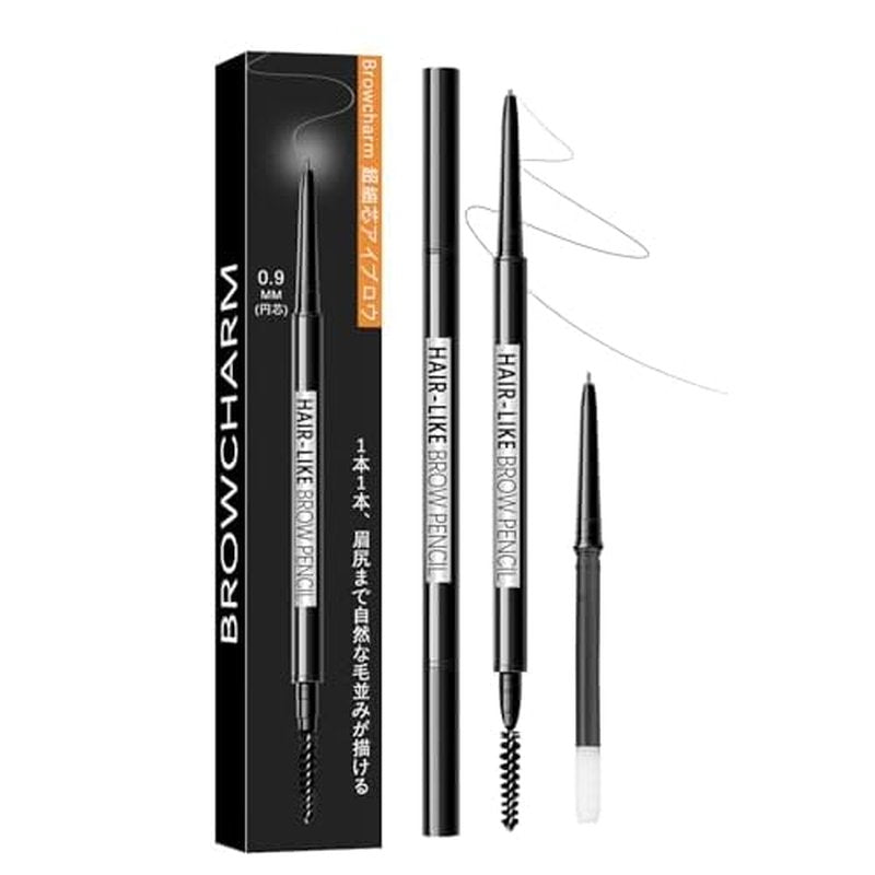 Browcharm Microblading Brow Pencil, 0.9mm Fine Tip, Waterproof Eyebrow Pencil, with 1+1 Same Color Refills, Shapes, Defines, Fills, and Contours for Full, Natural-Looking Brows (02 Light Grey)