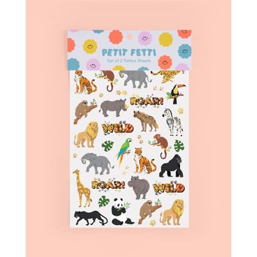 xo, Fetti Jungle Animals Temporary Tattoos - 56 Gold Foil Pcs | Wild Birthday Accessory, Safari Bachelorette Party Favor, Cute Kids Zoo Activity