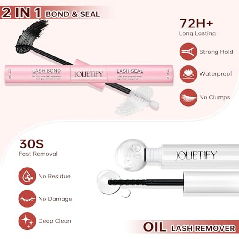 Lash Extension Kit, Medium Dense Faux Mink 8?14mm with More Short Clusters, Natural Styled Clusters, Sculpted Yet Flowy Design, Individual Lashes, Waterproof Bond & Seal, Tweezers & Remover