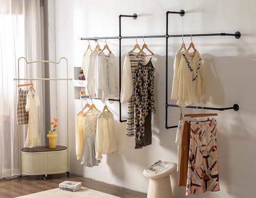 Homeyeeng 5-Rod Wall-Mounted Industrial Pipe Clothing Rack - Heavy-Duty Garment Organizer
