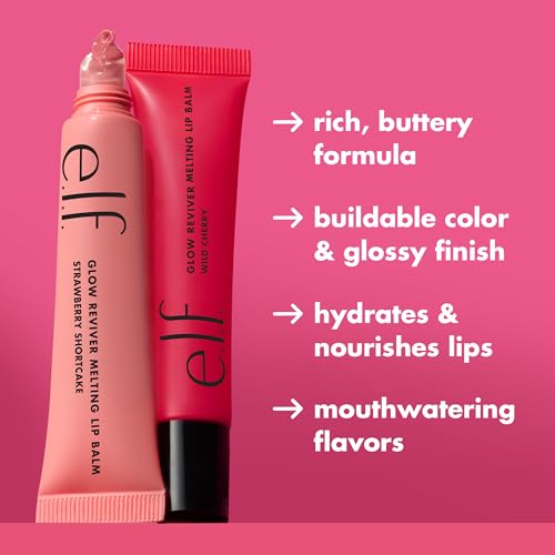 e.l.f. Glow Reviver Melting Lip Balm, Hydrating Tinted Lip Balm For A Glossy Finish & Soft, Supple Lips, Vegan & Cruelty-Free, Wild Cherry, (Pack of 2)