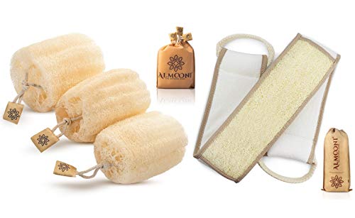 Natural Egyptian Shower Loofah Sponge & Back Scrubber Set - Exfoliating Body Buffers