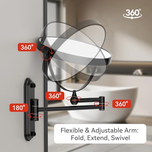 GURUN 8-Inch Wall Mount Makeup Mirror with 20X Magnification for Bathroom - 360¡Æ Rotation & Extended Arm Oil-Rubbed Bronze Dual-Sided Bathroom Mirror for Makeup, Skincare M1207T(8in,20X)