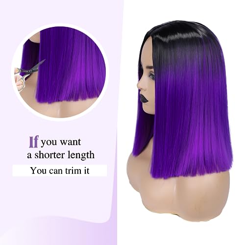 Ombre Purple Short Straight Wig for Women - Shoulder Length Synthetic Cosplay & Daily Wear - Variation: Ombre Purple