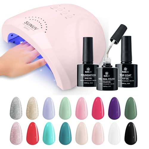 SUNUV Pink UV Nail Dryer, Hema-Free Gel Polish Kit, 16 Color Gel Polish Set