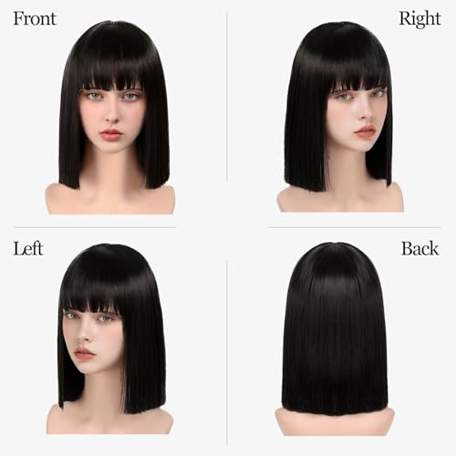 Black Short Straight Bob Wig with Bangs for Women - 13 Inch Variation