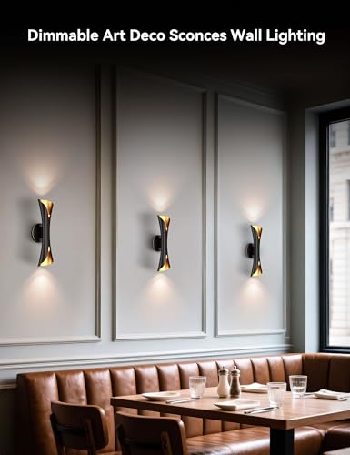 Modern Dimmable Wall Sconce 15.7in Black & Gold - Cinematic Up & Down Lighting - Pack of 1