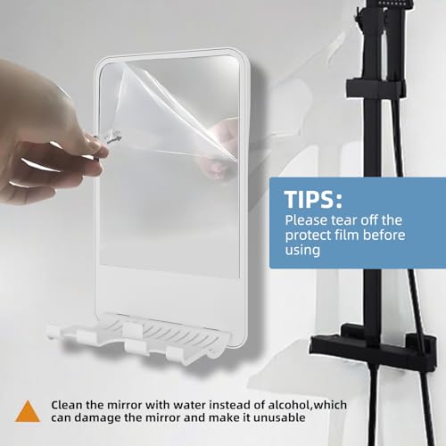 Infitrans Fogless Shower Mirror for Shaving with Storage - White - Adjustable & Easy Installation