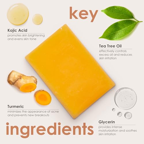 Turmeric and Kojic Acid Soap Bar for Reduce Dark Spots & Even Skin Tone ? With Vitamin C, Glycerin & Tea Tree Oil ? Gentle Cleanse & Hydration for Face & Body (2 Pack)