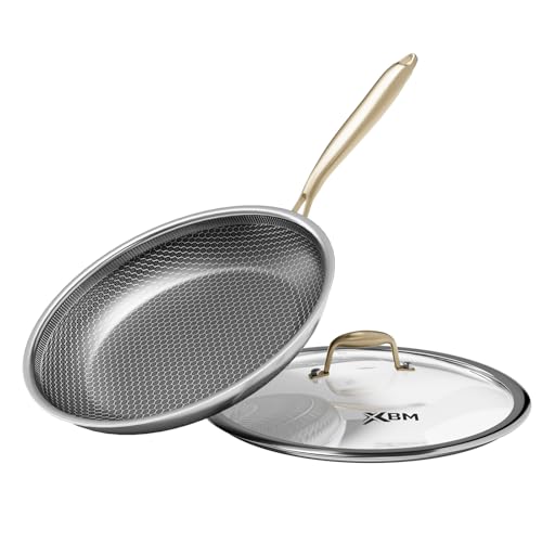 12 Inch Nonstick Frying Pan with Lid - Honeycomb Surface, PFAS-Free, All Cooktops