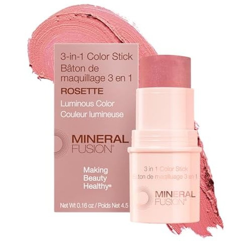 Mineral Fusion 3-in-1 Color Stick - Hydrating Cream Blush Tint for Cheek, Lip and Eye - Natural Multi Use Makeup (Rosette)