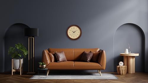 Large Atomic Time Wall Clock 12.4 Inch Wooden Frame Auto-Set Quartz