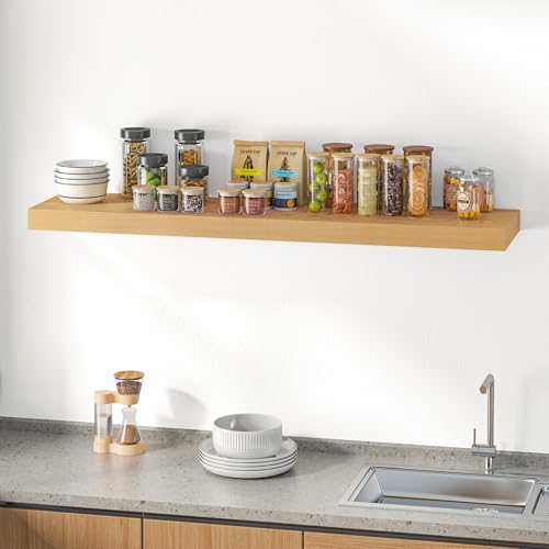 Floating Wall Shelves - 55-Inch Oak Deep Shelves for Living Room & Bedroom - Set of 1