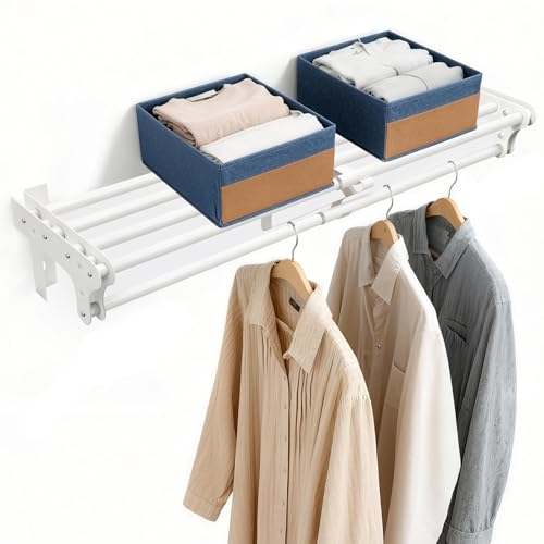 Expandable Steel Closet Shelf with Hanging Rod - 40-73 Inch Adjustable Storage Organizer