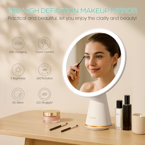 Rechargeable Travel Makeup Mirror with Lights - Compact Vanity with Adjustable Brightness