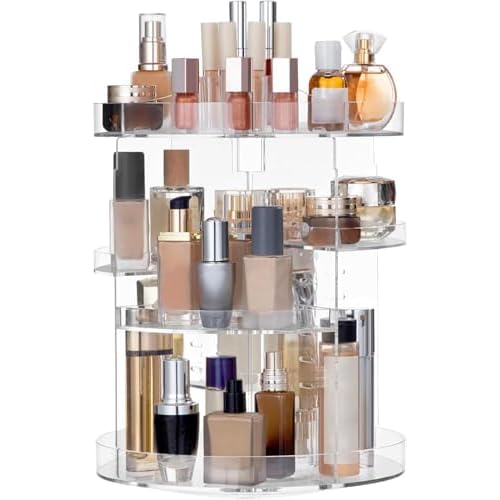 HBlife 360 Rotating Makeup Organizer Plus Size Adjustable Carousel Large Capacity Revolving Perfume Organizer Skincare Organizers Cosmetic Storage Spinning Holder for Vanity, Clear