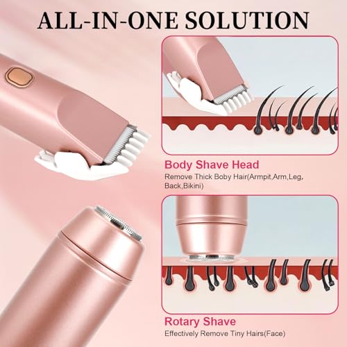 Bikini Trimmer for Women - Painless Electric Shaver, Travel Cordless Shaving Kit, 2-in-1 Shaver, IPX7 Waterproof, Easy to Clean, Compact and Portable, USB Rechargeable, PINK