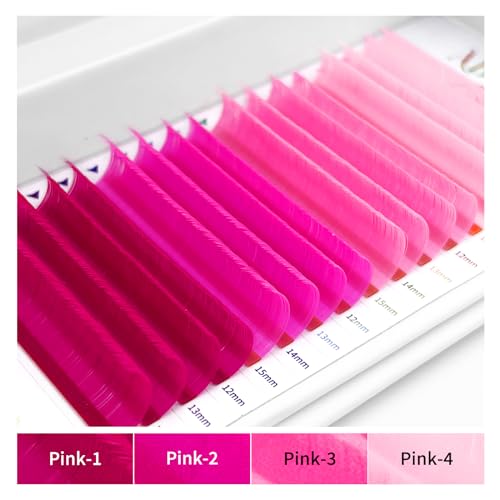 Colored Lash Extensions, 16 Rows Cashmere lash extensions, 0.07 C Curl 12-15mm Classic Lashes Extensions, Single Lash Extensions for Professional Salon Use(0.07-C-Pink Gradient 12-15mm£©
