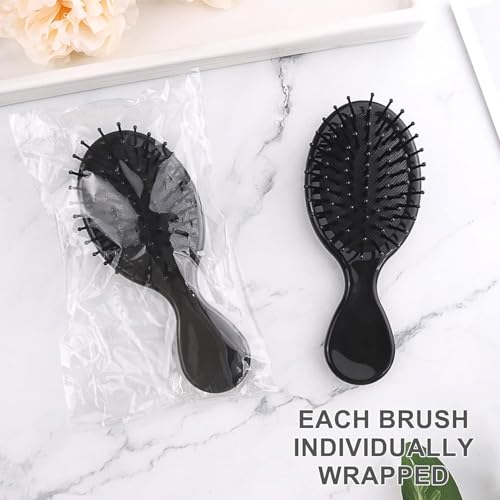 Bright Black 100 Pack Mini Boar Bristle Hair Brushes Bulk for Detangling & Styling - Travel Friendly