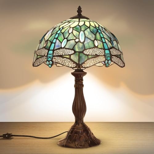 Pterying 18-Inch Tiffany Dragonfly Stained Glass Table Lamp - Green, Handcrafted, Vintage Accent Light (Variation: Dragonfly Lamp)