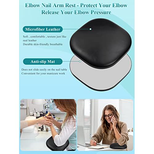 Nail Arm Rest for Acrylic Nails with Table Mat Elbow Pad, Microfiber Leather Nail Hand Elbow Rest Stand for Nails, Soft Hand Pillow Cushion Set, Sponge Nail Pillow for Salon Nail Art Tech Use (Black)