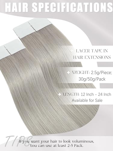 Grey Tape-In Hair Extensions - Human Hair, 16 Inch, 50g, 20 Pieces - Model of THIS listing