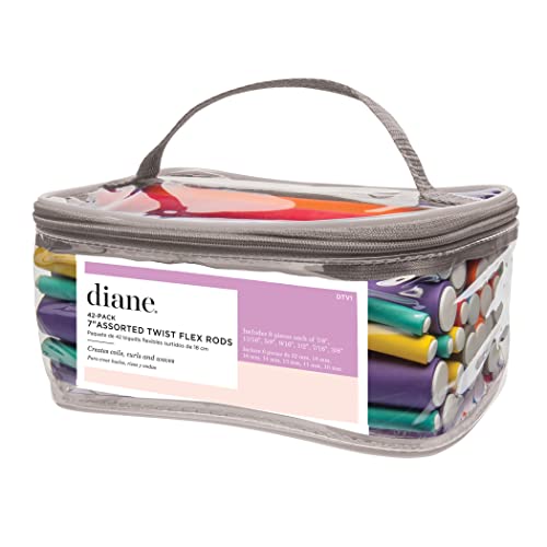Diane Twist-Flex Rods ? Pack of 42 Assorted Hair Rollers for Women and Girls ? Reusable Zip Pouch for Storage - Small, Medium, Large ? Purple, Gray, Orange, Blue, Red, Yellow, Green ? DTV1