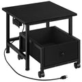 Mini Fridge Stand with Power Outlet & Storage Basket - Black, Wheels, Adjustable Feet