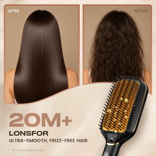 PRITECH Ionic Hair Straightener Brush Black Gold Fast Heating 20s - 5 Temp