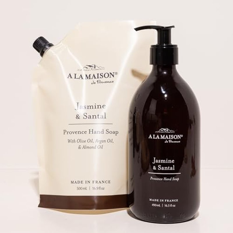 A LA MAISON Hand Soap Refill Pouch ? Jasmine & Santal? Liquid Hand Wash Refill, Eco-Friendly & Recyclable ? Plant-Based, Biodegradable, Made in France ? 16.9 fl oz ? Amber Collection