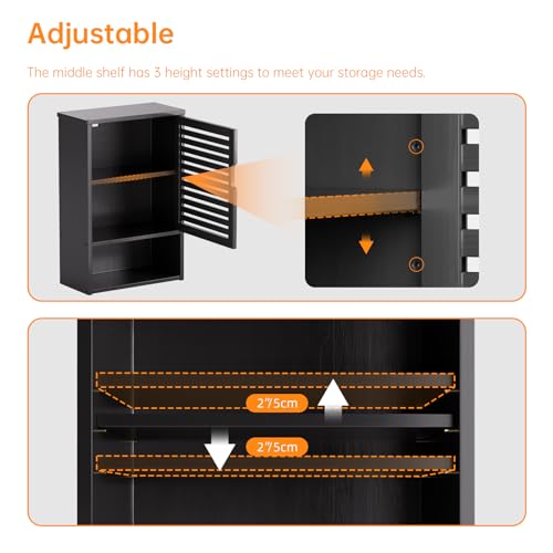 Black Wall Mounted Bathroom Storage Cabinet with Adjustable Shelf