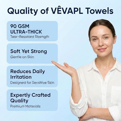 V?VAPL¢ç - VEVAPL Clean Facial Towels XL ? 60 Towels | 100% Viscose, Disposable Face Towel, Dermatologist Tested, Ultra Soft, Ultra Thick 90GSM for Skincare, Makeup Removal & Daily Cleansing