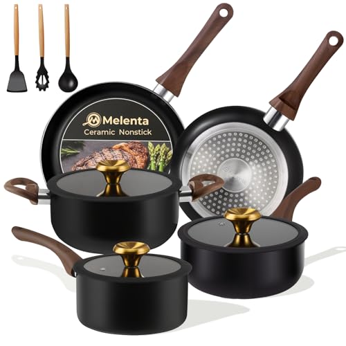 Non-Stick Ceramic Cookware Set 11 Pieces - Space-Saving Pots & Pans for Small Kitchens