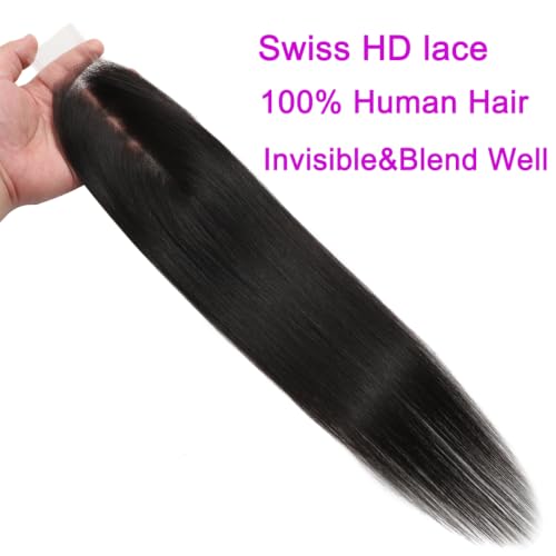 AUTTO 20in 2x6 HD Lace Closure Transparent Skinlike Straight Human Hair Pre-Plucked Natural Hairline