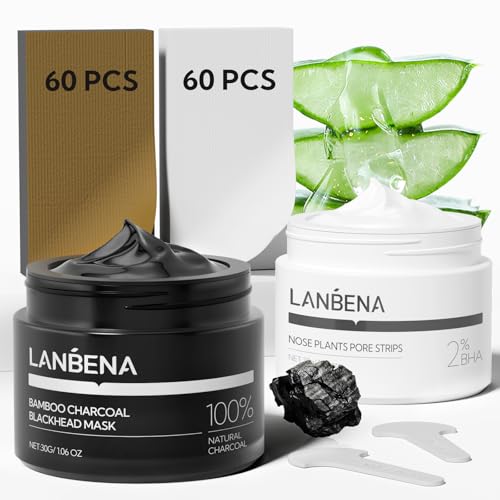 LANBENA 2-Pack Pore Strips + Bamboo Charcoal Mask with Aloe Variation – 2% Salicylic Acid Deep Clean
