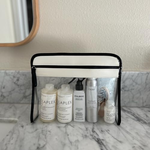 ZOOX Clarity, Luxury Toiletry Cosmetic Bag & Jetset Case w/ Clear See-Thru Window, Travel TSA-Friendly (Ivory, Pouch, Large)