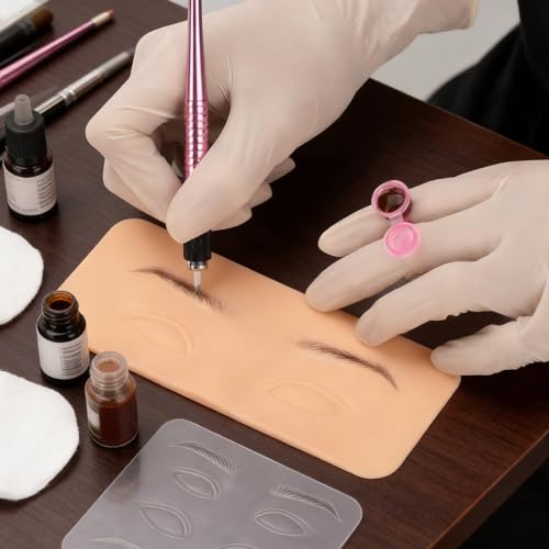 ATOMUS 8pcs Tattoo Practice Skin for Eyebrows Eyeliner 3D Permanent Makeup Silicone Fake Skin Microblading Supplies for Beginners and Experienced Artists