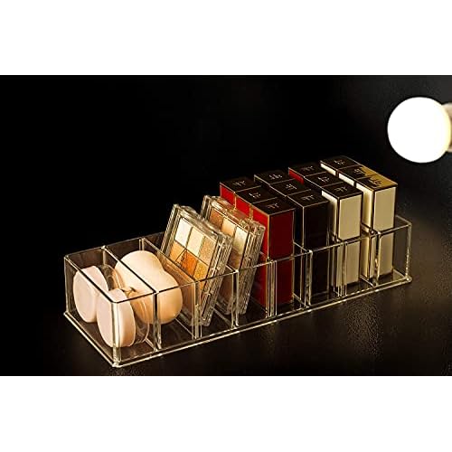 2 Pack Detachable Makeup Organizer, 8 Compartments Acrylic Cosmetic Storage Jewelry Display Boxes, Clear Drawer Organizers Case for Dresser Vanity Bathroom Kitchen