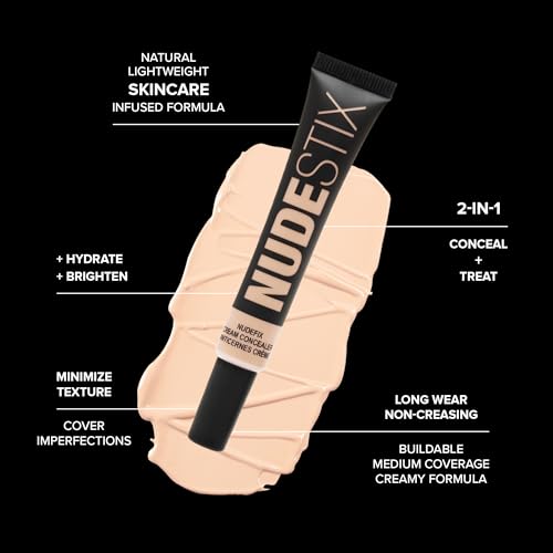 Nudestix NUDEFIX Cream Concealer ? Hydrating, Buildable Liquid Concealer for Dark Circles, Redness & Blemishes | Skincare-Infused, Natural Finish | Clean, Vegan & Fragrance-Free