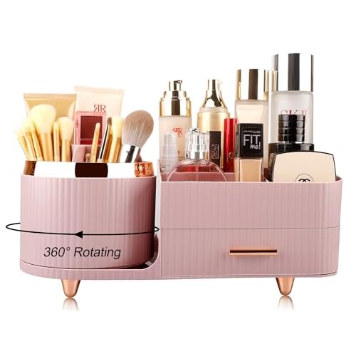 Makeup Organizer for Vanity, Cosmetic Display Case with Drawers, Fits Makeup, Skincare Products, Brushes, Lipsticks, and Other Accessories, Versatile Storage Solution (Pink)