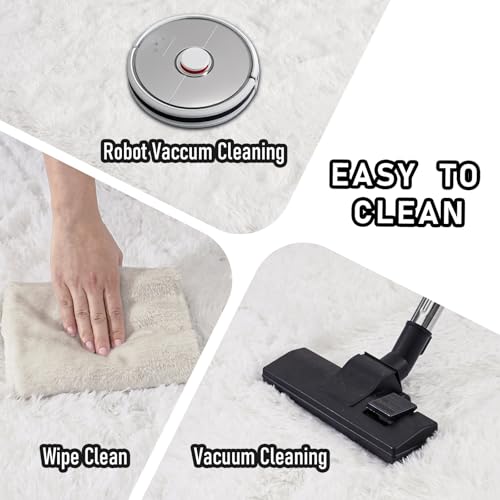 Rezutan Large 8x10 White Shag Rug – Soft Fluffy Non-Slip Area Carpet for Living Room & Bedroom