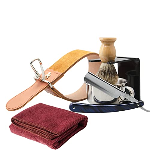 Shaving Straight Razor Kit with Brush Stand & Soap - Barber & Home Use