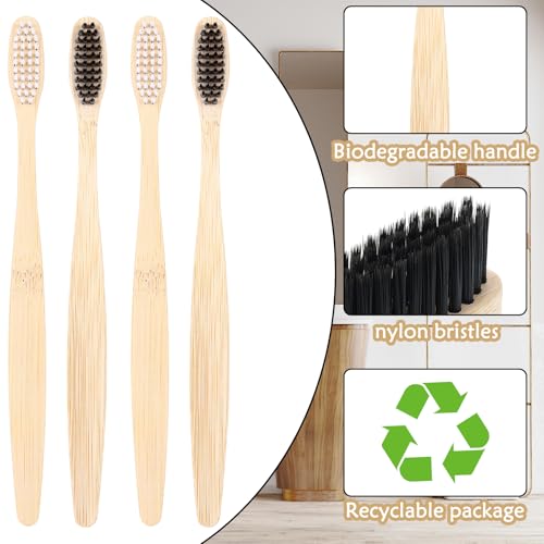 Bamboo Toothbrushes Bulk Pack - 200 Soft Charcoal Toothbrushes for Travel & Home