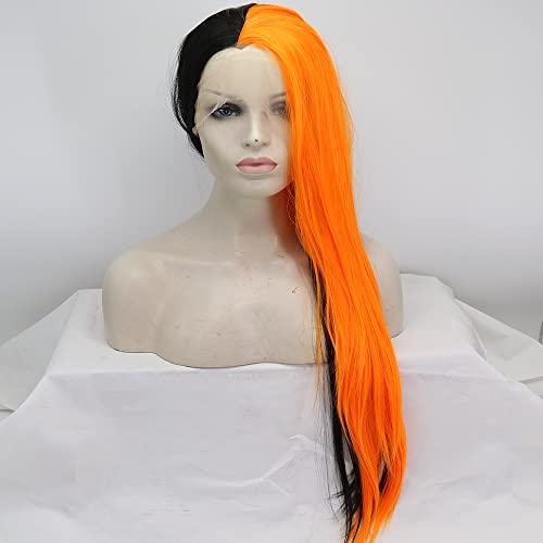 Ginger Black Half Lace Front Wig for Women - Long Silky Straight Hair, 26 Inch, Heat-Resistant Fiber